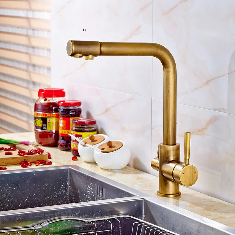 Rozin Chrome Brass Purified Water Kitchen Faucet Mixer Tap and Pure Water Filter Faucet Deck Mounted Dual Handles Hot Cold Taps