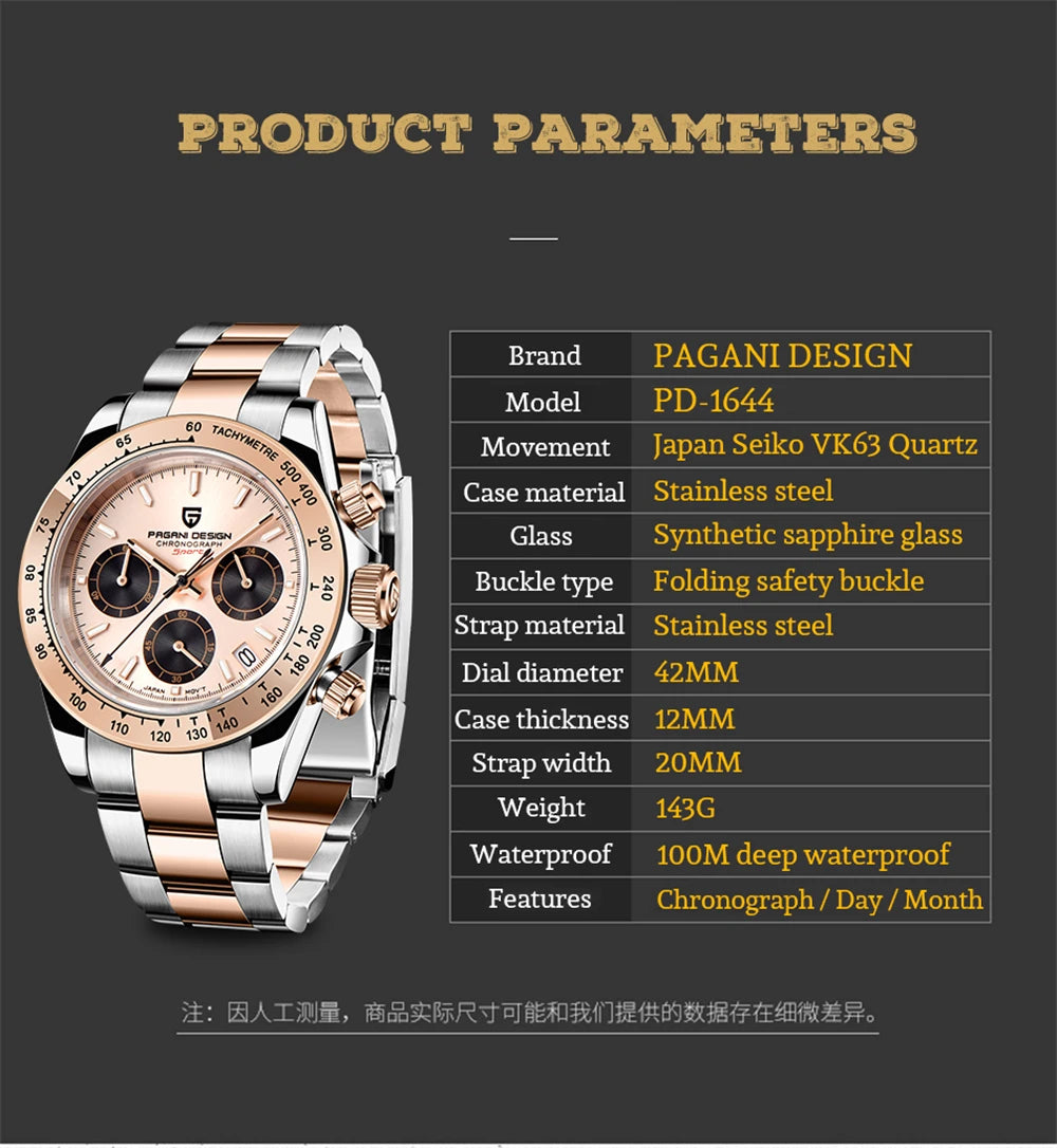 2025 New PAGANI Design Top Brand Men's Sports Quartz Watches Sapphire Stainless Steel Waterproof Chronograph Luxury Reloj Hombre