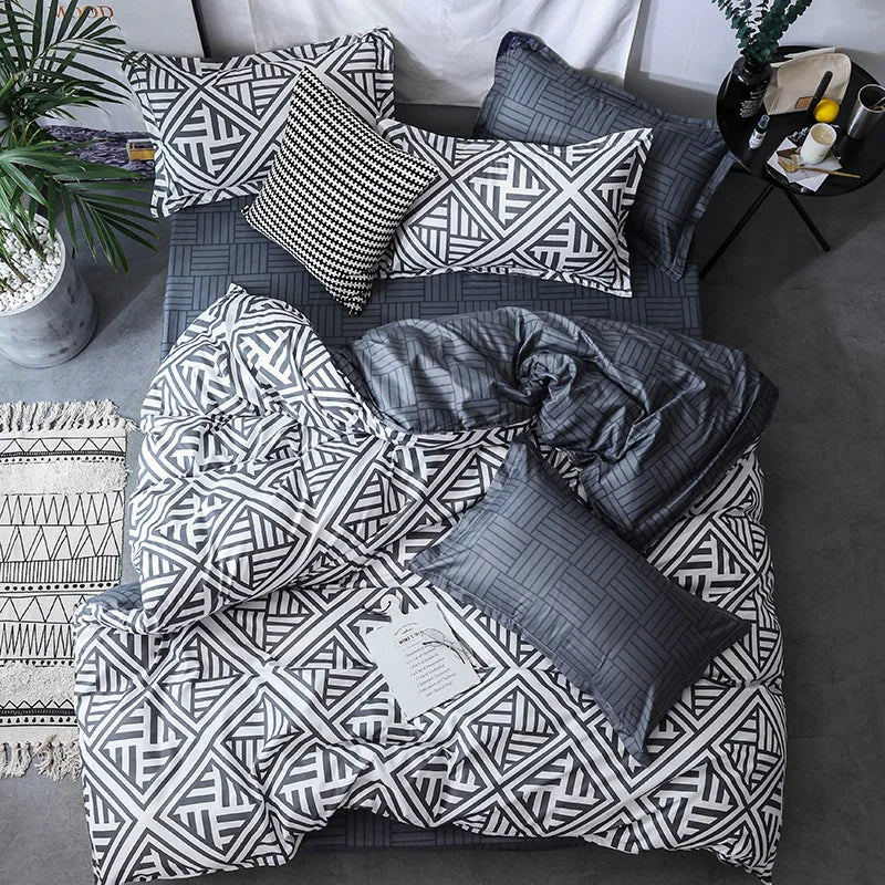 fashionable block pattern black duvet cover set king queen double twin single size bed linen set