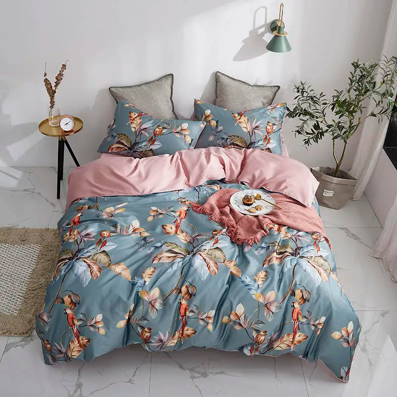 HD printed Birds Branch printed Premium Egyptian cotton Silky Soft Duvet Cover Family size US King Queen Size Bedding Set 4/6Pcs