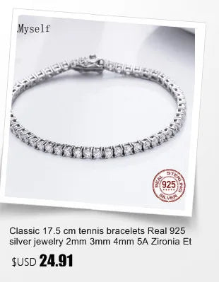 Real 925 Jewelry For Women/Men Pave 3 mm Montana Blue Sapphire Cubic zircon Hip Hop Rock Pure Silver 15-21 cm Tennis Bracelet