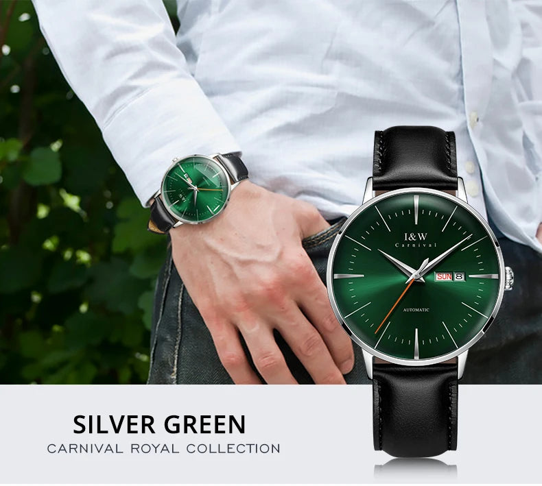 Japan MIYOTA Automatic Watch 3D Curved Sapphire Mechanical Wristwatches Waterproof Leather Strap Double Calendar Watches for Men