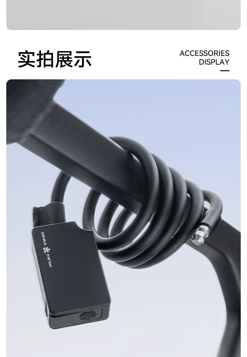 XUNTING Smart Fingerprint Bike Lock, App Control Keyless 10mm Steel Cable Anti-Theft Security for Bicycle Motorcycle E-Bike IP67