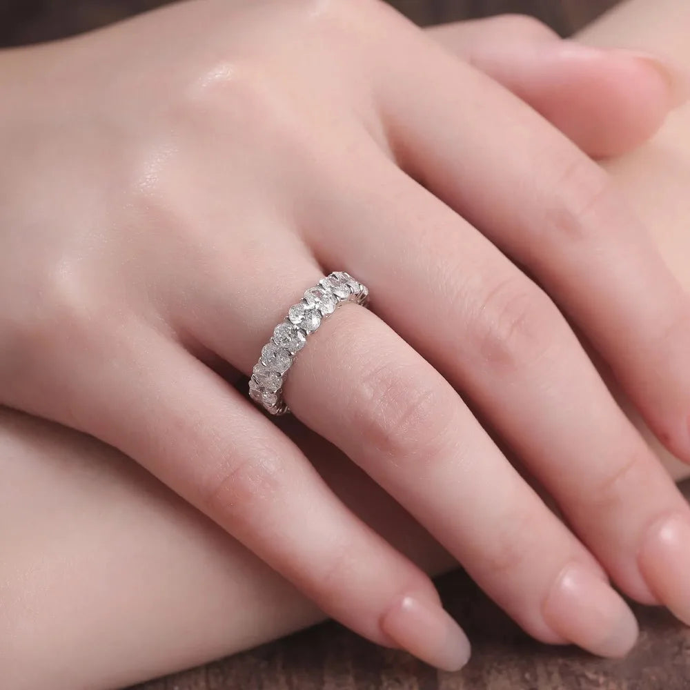 3*5mm Oval Cut Full Moissanite Eternity Ring for Women Men 925 Sterling Silver Lab Diamond Wedding Band with Certificate Jewelry