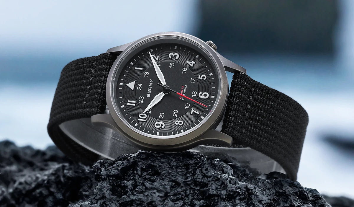 BERNY Full Titanium Watches for Men Outdoor Quartz Men's Field Pilot Wristwatch VH31 Super Luminous Sapphire Easy Read Watch