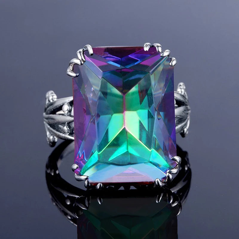 Unique 100% 925 Sterling Silver Aquamarine Ring For Women Vintage Filigree Persian Design Ring Anniversary Fine Jewelry Gifts