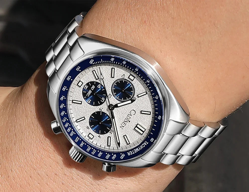 CADISEN Men's Sport Chronograph Watch Japan VD53 Movt Quartz Watches Sapphire Glass Stainless Steel Wristwatch For Men