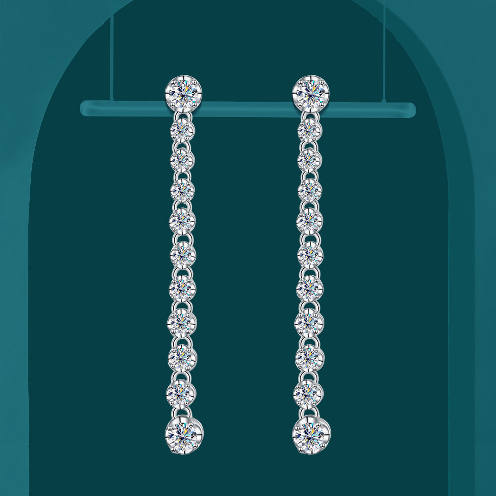 Long Tassels Moissanite Drop Earrings 925 Sterling Silver 18k Gold Sparkling Full Diamond Tennis Stud Earring For Womem Party