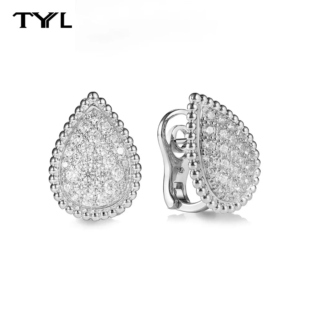 TYYL Vintage Ear Clip Earrings for Women Luxury Jewelry Fashion Party Large Water Drop Design Gold Plated Eardrop Stud Earring