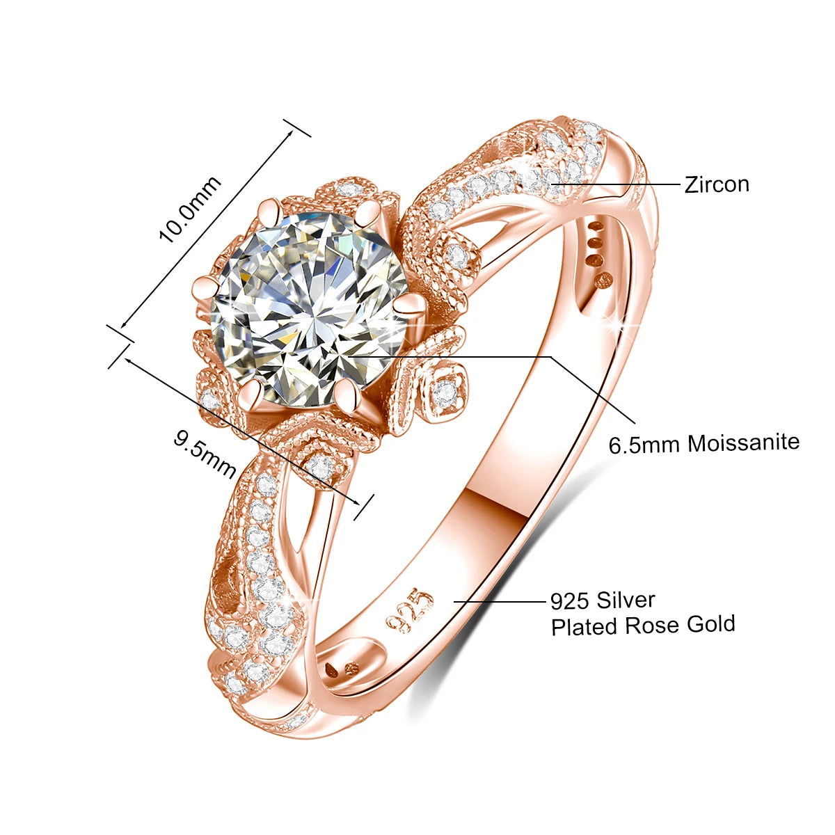Luxury 18k Gold Plated Women Ring 1ct D vvs1 Moissanite 925 Silver Wedding Band High Quality Engagement Gift Fine Jewelry
