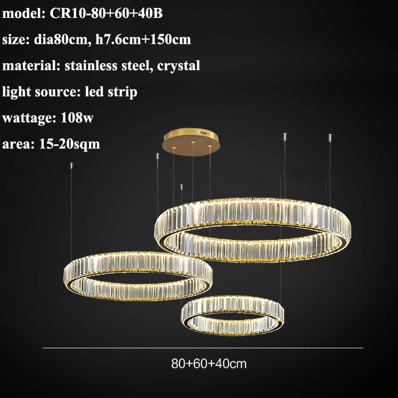 Modern Living Room Crystal Chandelier Led Remote Control Dimmable Led Pendant Lights Luxury Steel Adjust Hanging Lamp Fixture