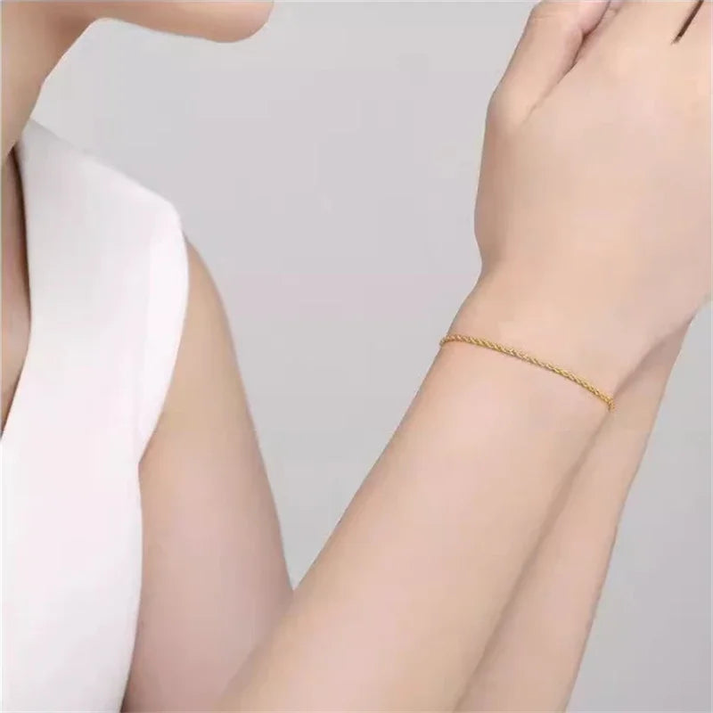 Authentic Real 18K Gold AU750 Twisted Bracelet Exquisite Delicate Gift Classic Present For Women Adjustable Fine Jewelry