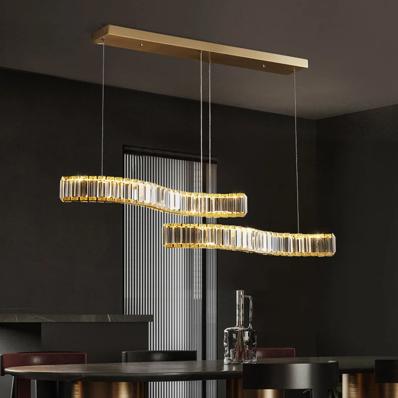 Modern Living Room Crystal Chandelier Led Remote Control Dimmable Led Pendant Lights Luxury Steel Adjust Hanging Lamp Fixture