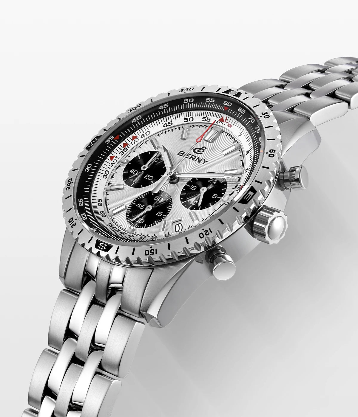 BERNY Chronograph Watches for Men Aviation Pilot Multifunction Quartz Men's Watch Date Sapphire Super Luminous Luxury Wristwatch