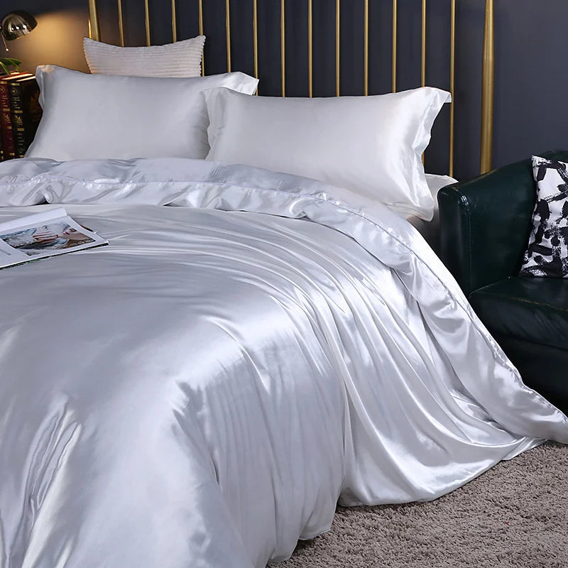 High End Mulberry Silk-Blending Fabric Duvet Cover Set Luxury King Size Bedding Set Silky Quilt Cover and Pillowcase No Sheet