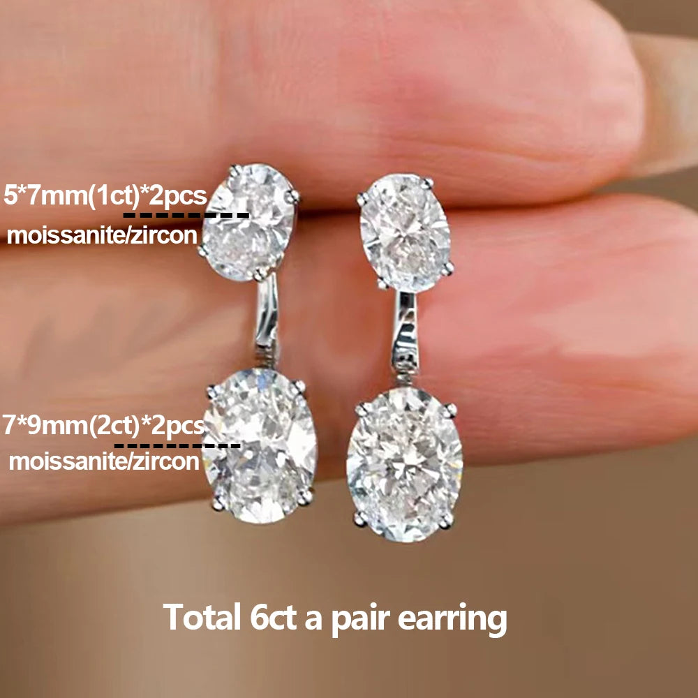 6cttw Oval Cut Moissanite Ear Jacket Earring for Women 2 Stone Detachable Drop Stud Earrings 925 Sterling Silver Jewely With GRA