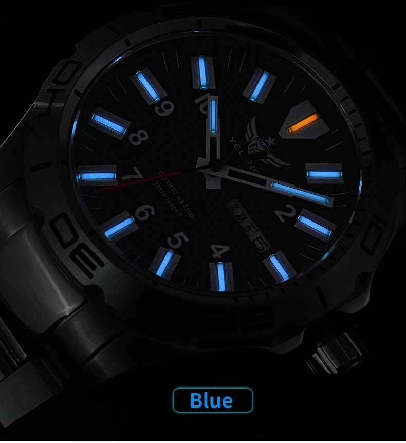 Yelang's New Design 42mm 10 Year Ultra Long Range Men's Quartz Watch 30ATM Professional Waterproof Swiss Eternal Gas Glow