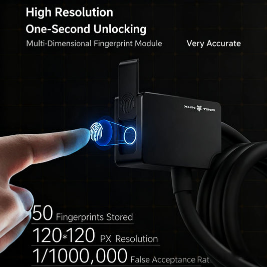 XUNTING Smart Fingerprint Bike Lock, App Control Keyless 10mm Steel Cable Anti-Theft Security for Bicycle Motorcycle E-Bike IP67