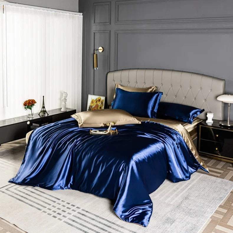 Luxury Bedding Set Single Double Queen King Size Solid Color Quilt Cover High-End Soft Silky Satin Duvet Cover Set