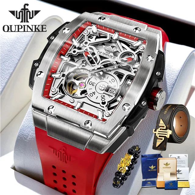 OUPINKE 3213 Brand Original Automatic Wrist Watch Men High-end Luxury Hollow Out Chronograph Waterproof Men's Mechanical Watches