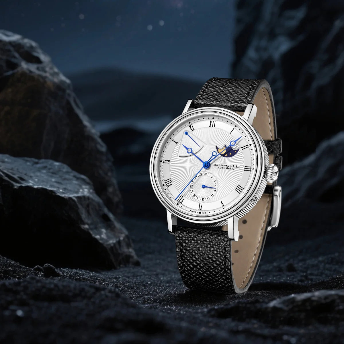 Seagull Moon Phase Watch Auspicious Clouds Special Edition Men's Automatic Mechanical Watch Luxury 41mm Watch for Men 6199 6198