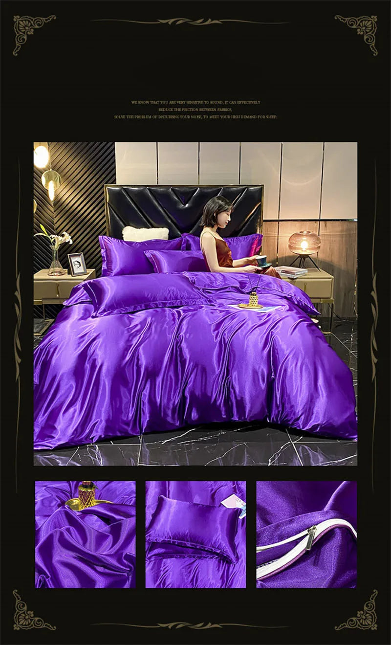 blending Mulberry Silk Bedding Set Silky High-end Queen Size Duvet Cover Set with Fitted Sheet Luxury Bedding Sets King Bed Sets