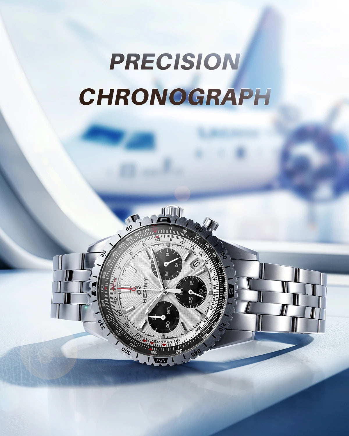 BERNY Chronograph Watches for Men Aviation Pilot Multifunction Quartz Men's Watch Date Sapphire Super Luminous Luxury Wristwatch