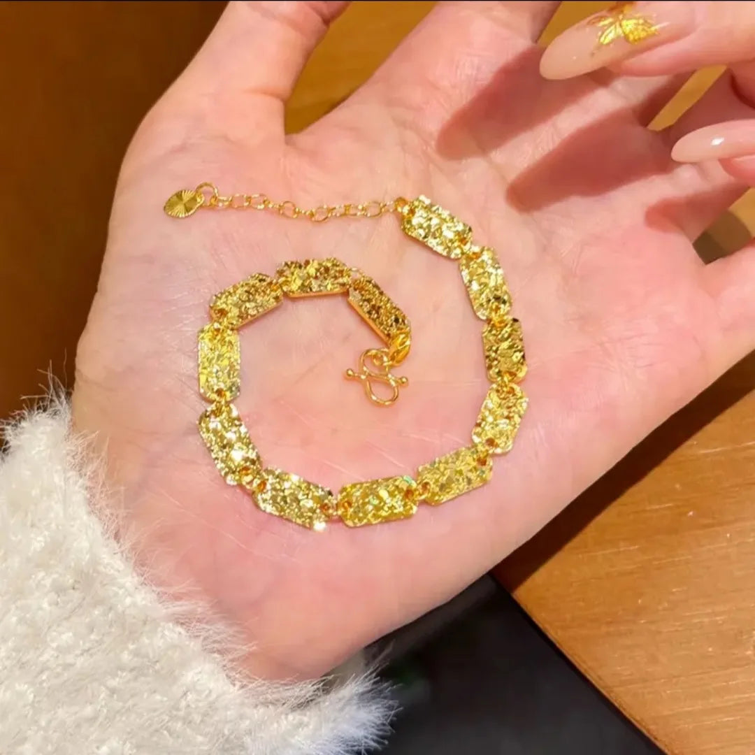 9999 24K real gold store, same style gold, women's bracelet, square plate, beautiful jewelry