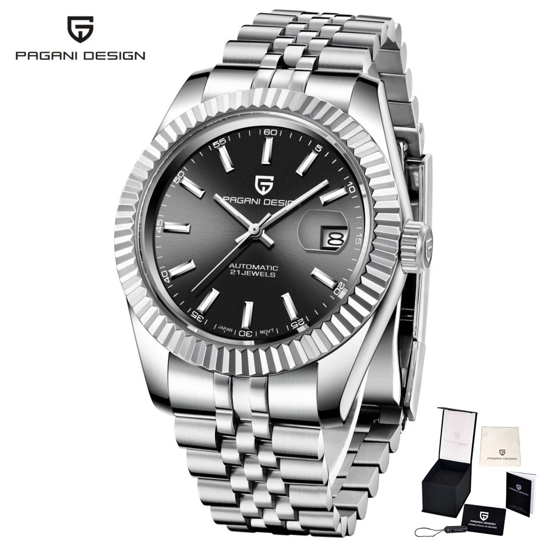 Montre homme PAGANI DESIGN Business Machinery Automatique en acier inoxydable, étanche, affichage lumineux du calendrier, coffret cadeau inclus
