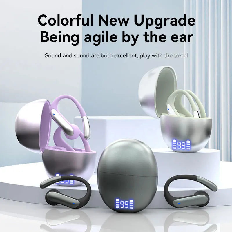 Bluetooth 5.3 Headphones LED Digital Power Display Long Playtime Comfortable Ear Hook Wear Noise Canceling Mic Stable Connection