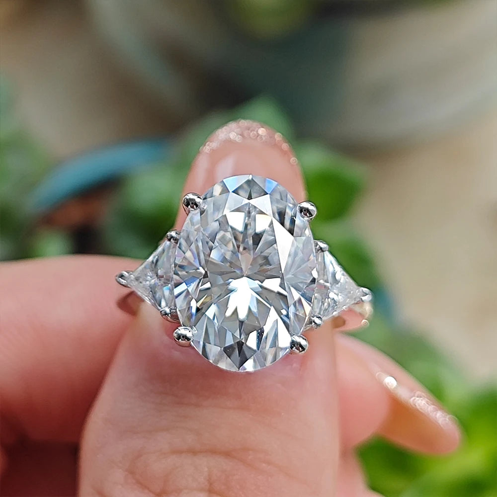 9CTTW Oval Cut Full Moissanite Engagement Ring for Women 925 Sterling Silver 3 Stone Triangle Diamond Ring Wedding Bands Jewelry