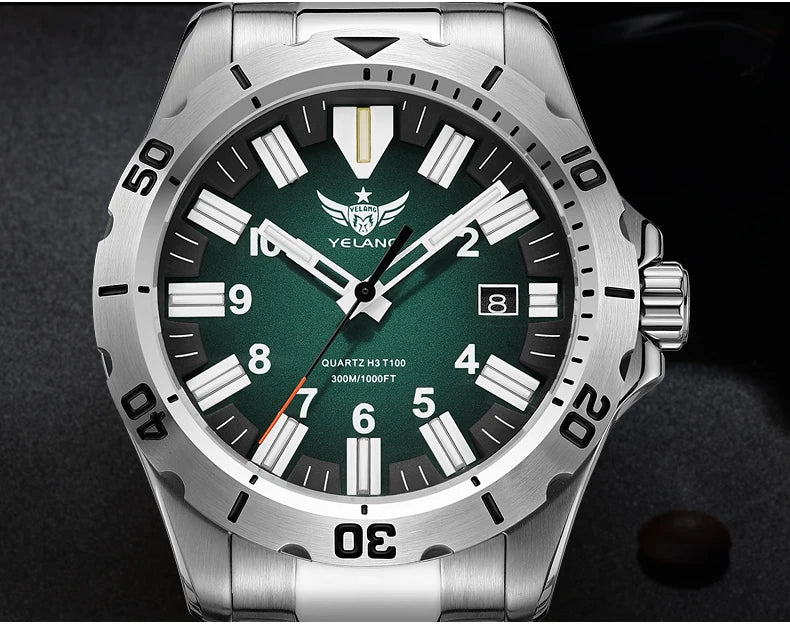 YELANG  V1036 42mm Men Quartz Watch Luminous 10 Years Lithium Movement Rotated Dial 30ATM 300m Waterproof Military Style Watches