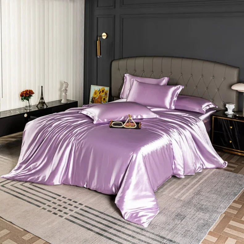 Luxury Bedding Set Single Double Queen King Size Solid Color Quilt Cover High-End Soft Silky Satin Duvet Cover Set