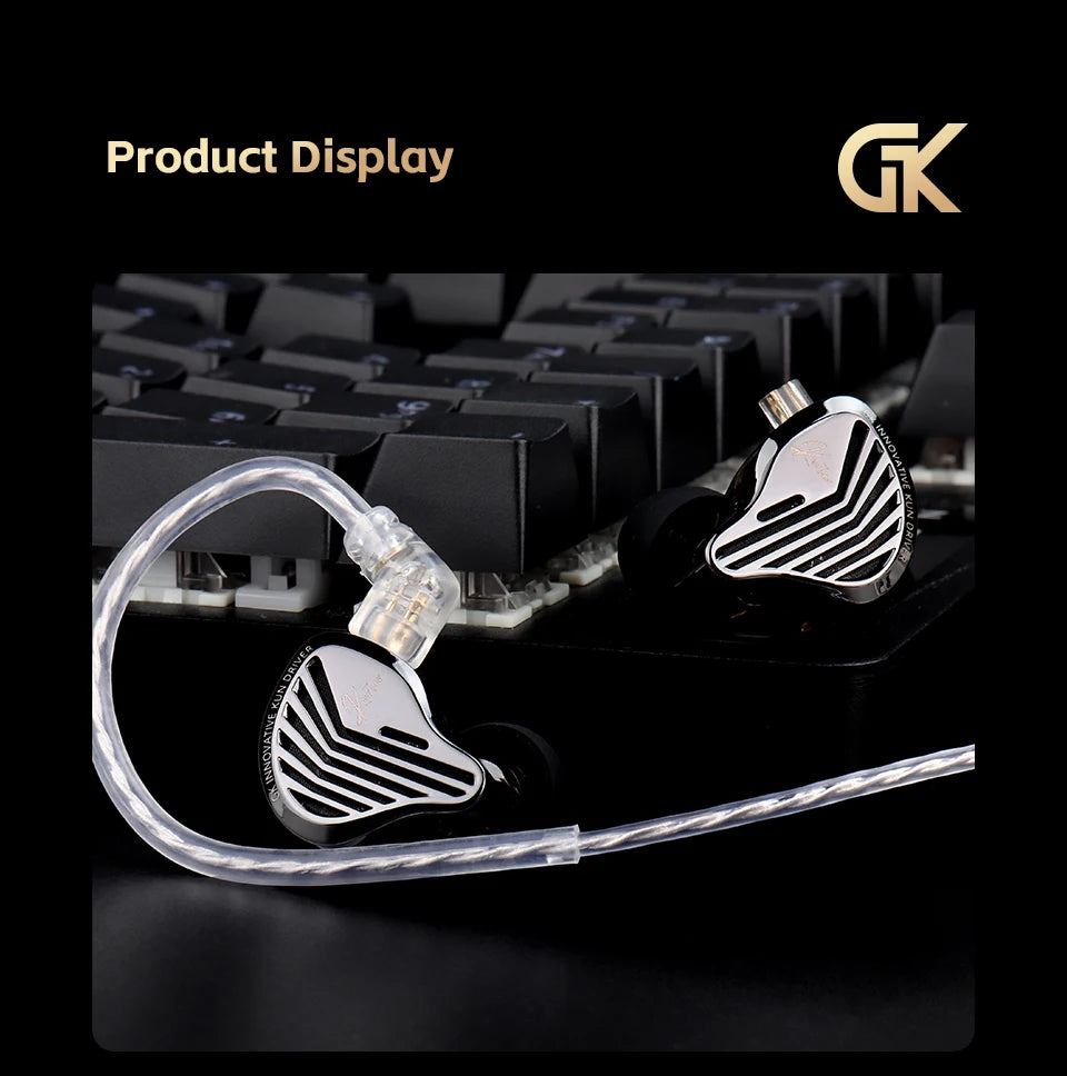 GK KUNTEN Dynamic Drive Headphones HIFI Heavy Bass Earbuds Sports Metal Headphones Detachable Headphones 2PIN KZ Zenith EDX