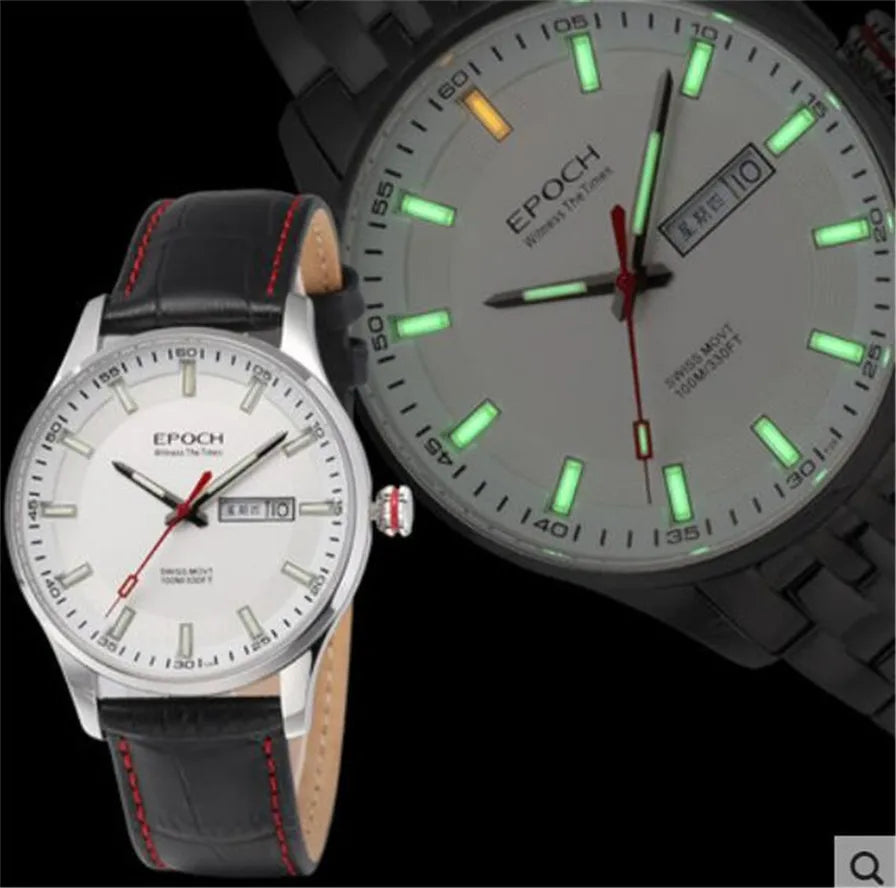 EPOCH Men Quartz Watch Super Luminous 25 Ronda Movement Chinese English Day Date WR100M Sapphire Military Watch 40mm