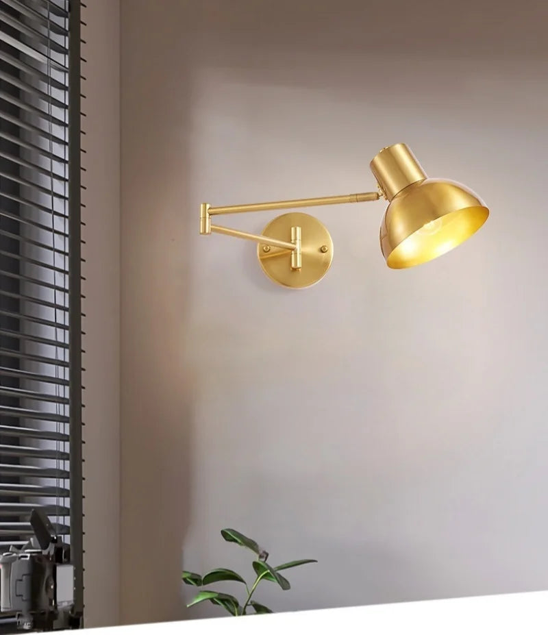 IWHD Golden Iron Art LED Wall Lights For Bedroom Kitchen Living Room Loft Mirror Bedside Lamp Swing Long Arm Lampade Da Parete