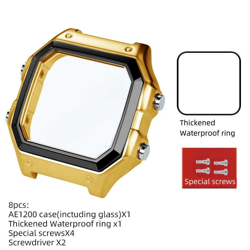 Casio AE1200 case mod kit modification all metal case 3299 AE-1200 bezel glass waterproof ring kit 304 stainless steel part