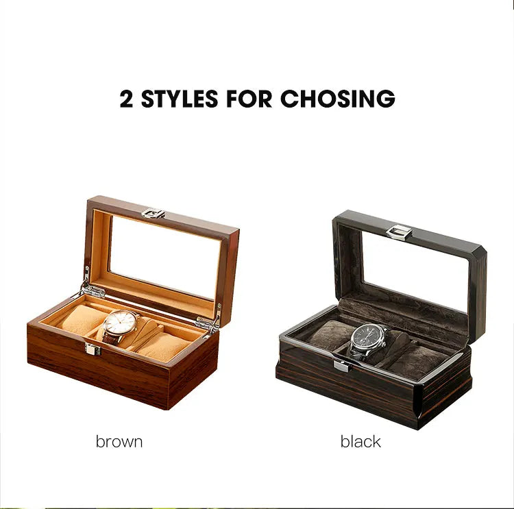 Black Luxury Wood Grain Watch Box 3 Slots Men Quartz Mechanical Watch Boxes Collection Storage Box