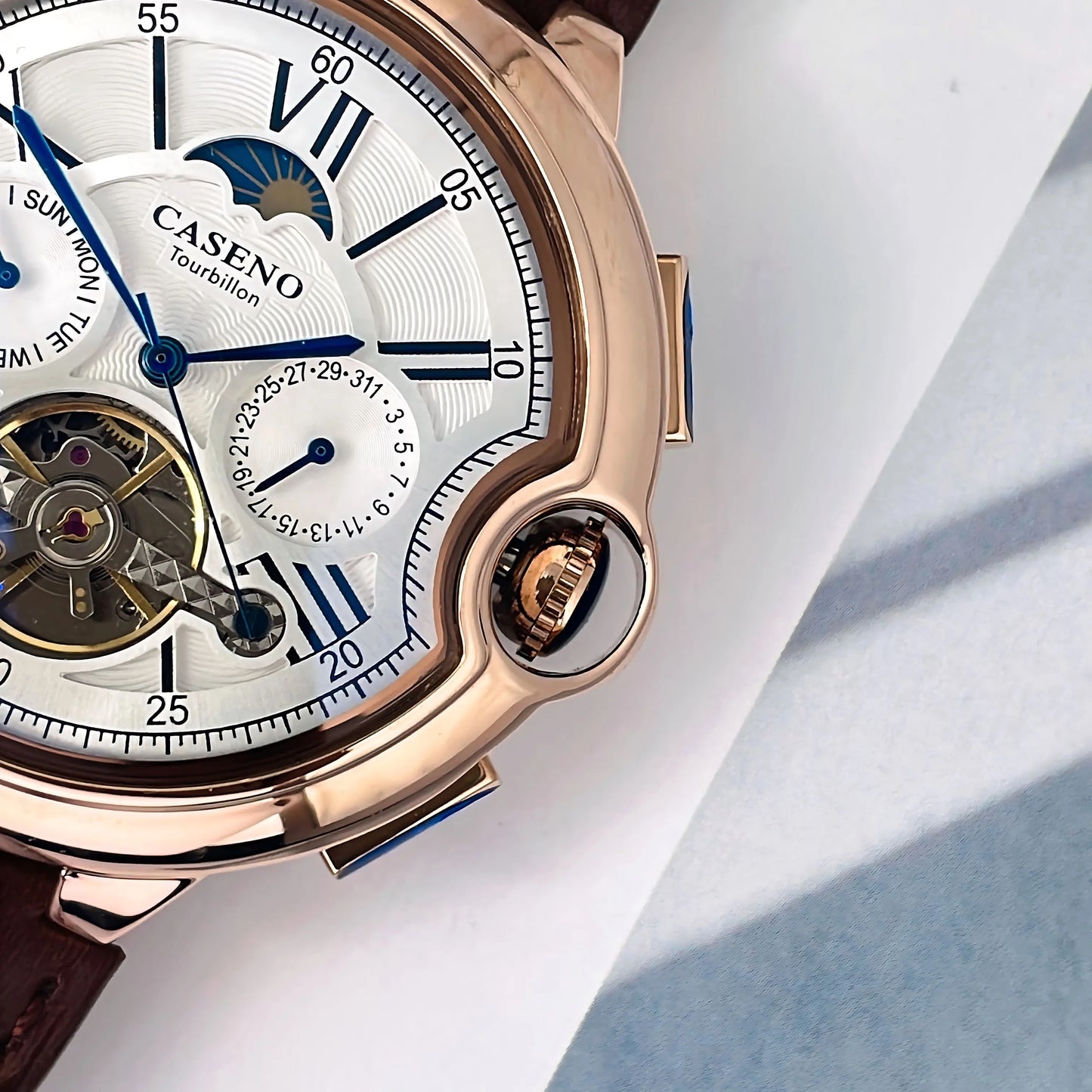 CASENO Star Roman Grand Men's Fully Automatic Watch Tourbillon Belt Mechanical Watch-831GSR