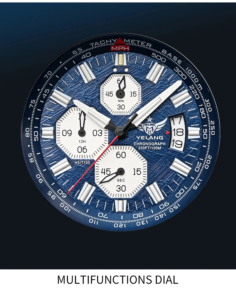 Yelang Watch For MAN Three Eyes Six Needles Quartz Watch Japan OS00 Movement Diving Watch 100M Professional Waterproof Reljo