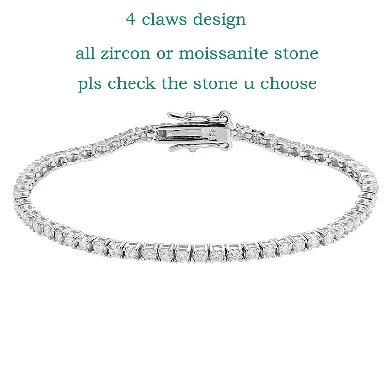 Smyoue 2MM D Color 100% Real Moissanite Tennis Bracelet for Women Lab Diamond Original Silver 925 Jewelry Hip Hop Party Chain