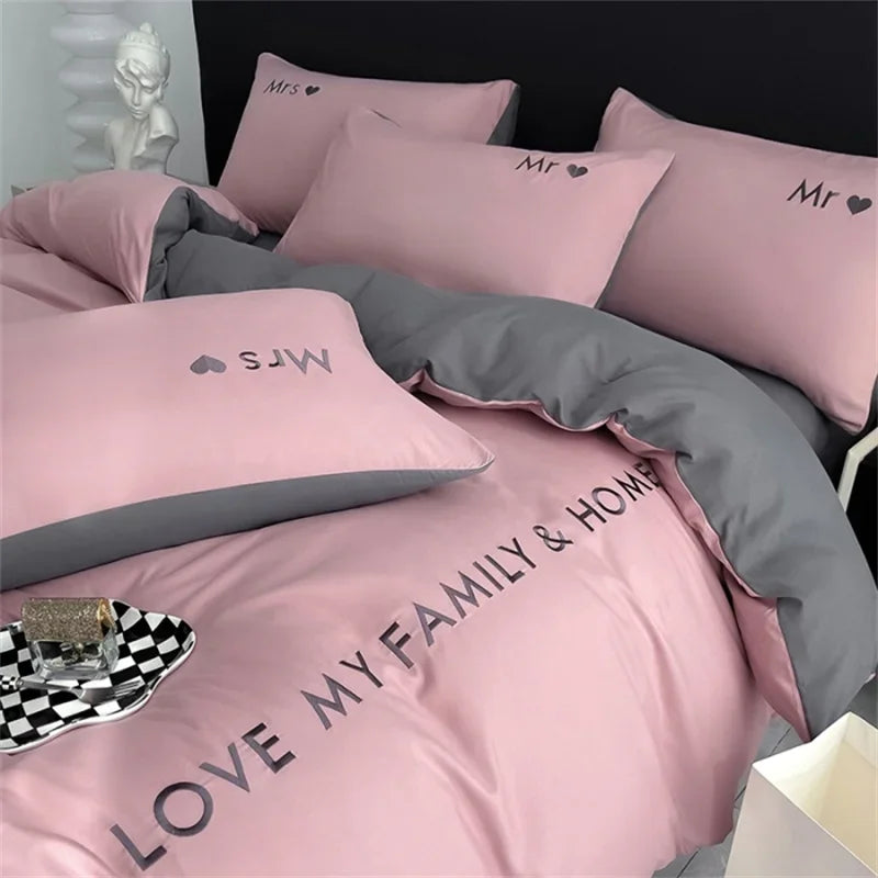 Luxury Nordic Egyptian Cotton Bedding Set King Queen Double Twin Size with Sheet Duvet Cover Pillowcase 1/2 People Bedroom Decor