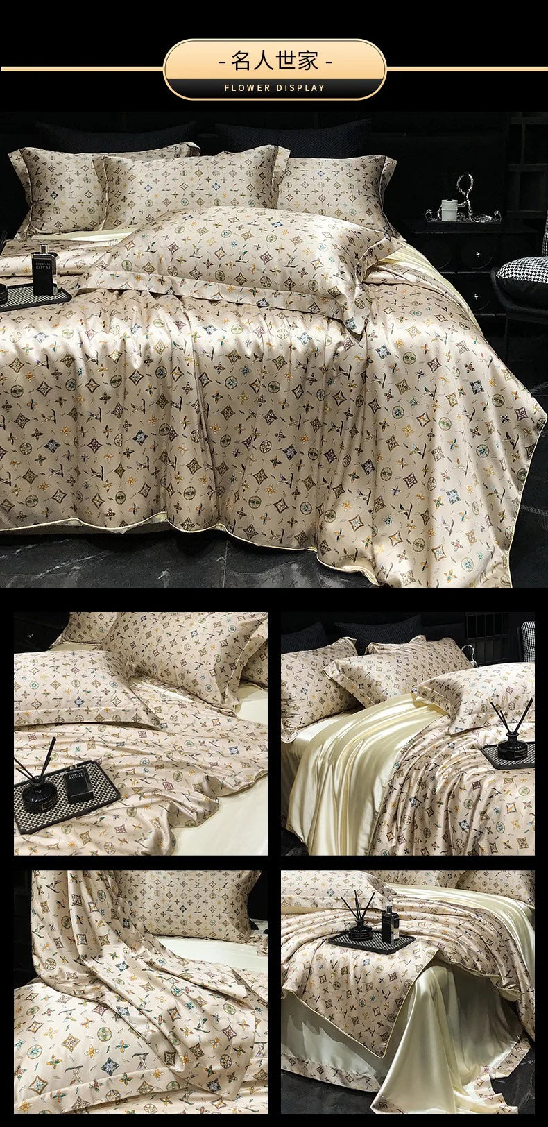 Luxury Palace Style Silk Bedding Set HighEnd Soft Silky Satin Quilt Cover Set Printed Queen King Duvet Cover Gift for Your Lover