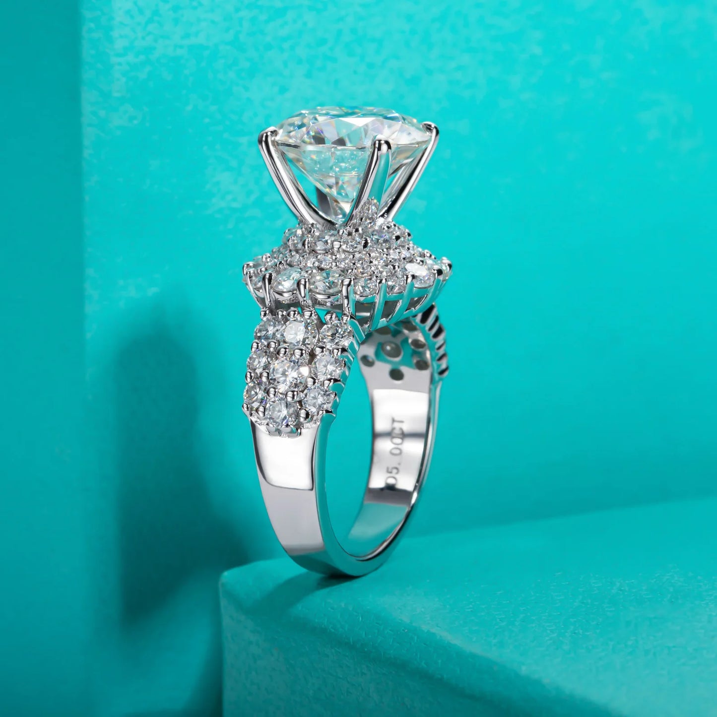 AnuJewel 4.92cttw D Color Moissanite Halo Engagement Ring 18K Gold Plated Luxury Wedding Band Rings For Women Jewelry Wholesale