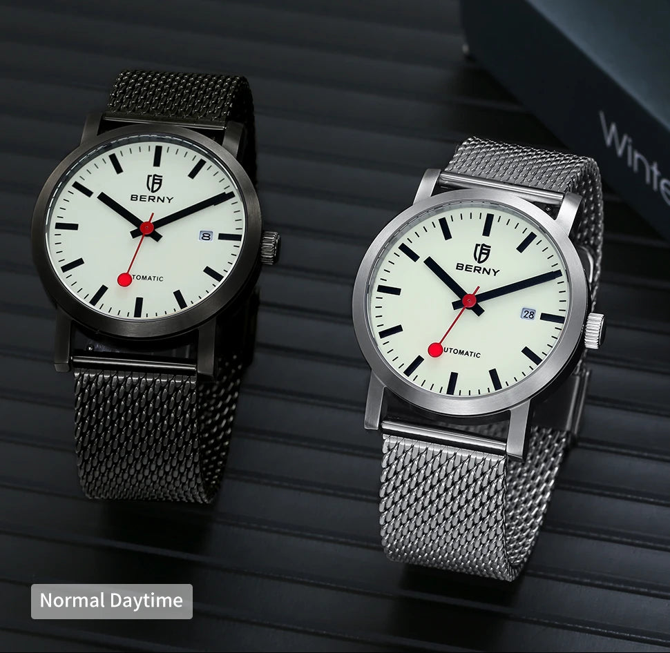 BERNY Watch for Men Automatic Self-Wind Luxury Watch Sappire MIYOTA 8215 Top Luminous 5ATM Mechanical Railroad Wristwatch