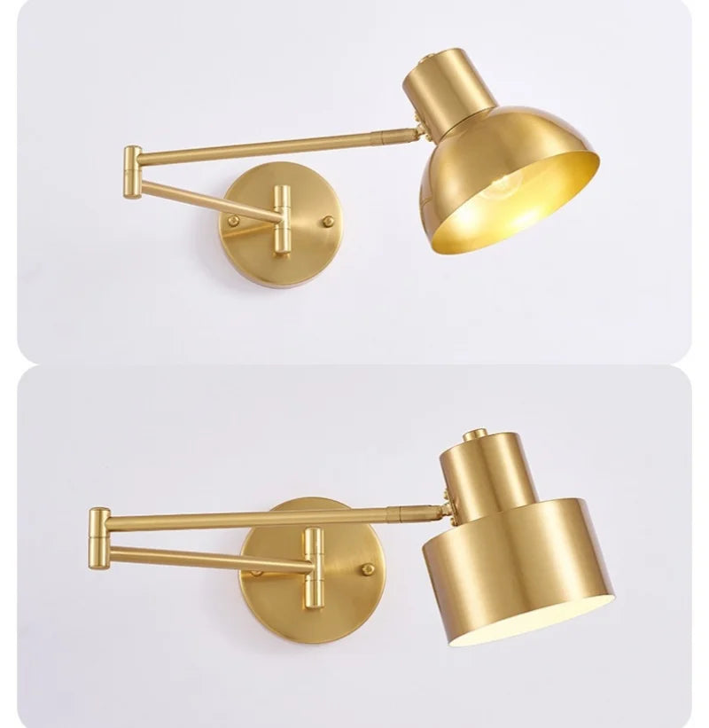 IWHD Golden Iron Art LED Wall Lights For Bedroom Kitchen Living Room Loft Mirror Bedside Lamp Swing Long Arm Lampade Da Parete