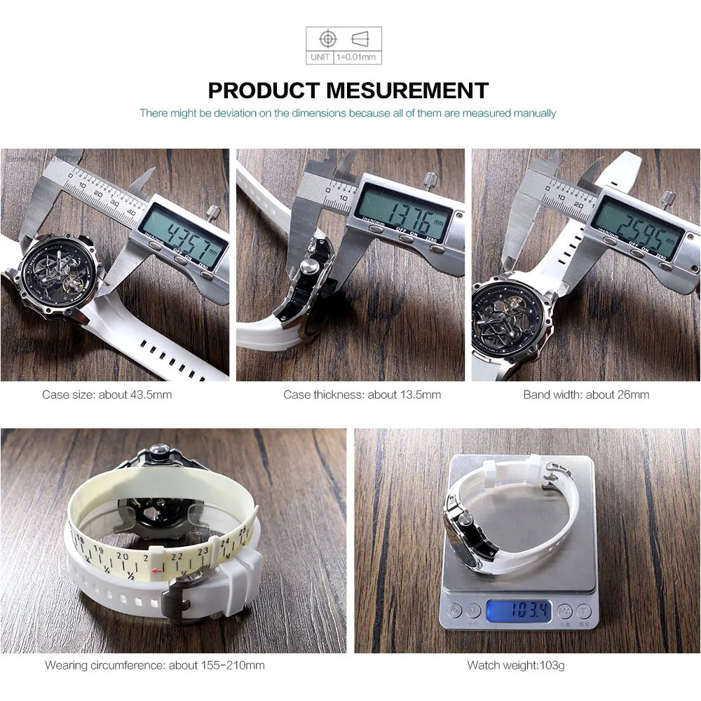 MEGIR Skeleton Dial Automatic Mechanical Watch Men Stainless Steel Case Waterproof Luminous Sport Wristwatch with Silicone Strap