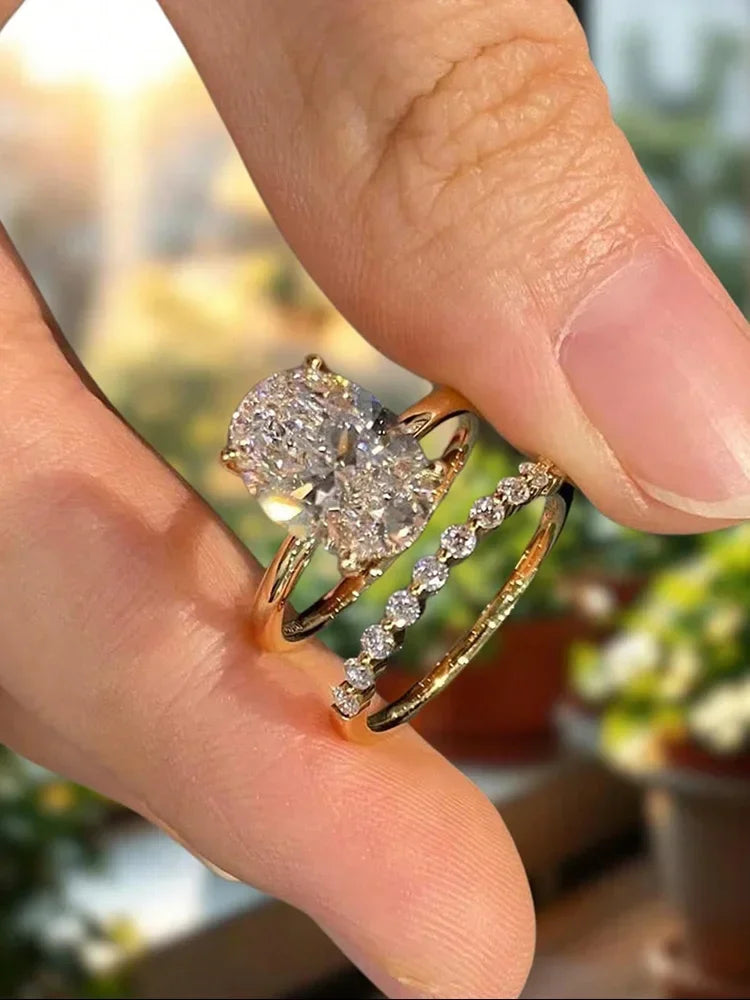 925 Sterling Silver Fashion Plain Oval Zircon Stackable Set Ring For Women Anniversary Wedding Luxury High Quality Fine Jewelry