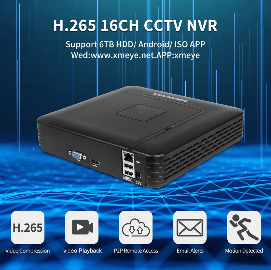 H.265+ Mini CCTV NVR 16CH Full HD 8MP 4K/5M/4M/3M/1080P Video Recorder Motion Detect P2P For IP Camera Security System
