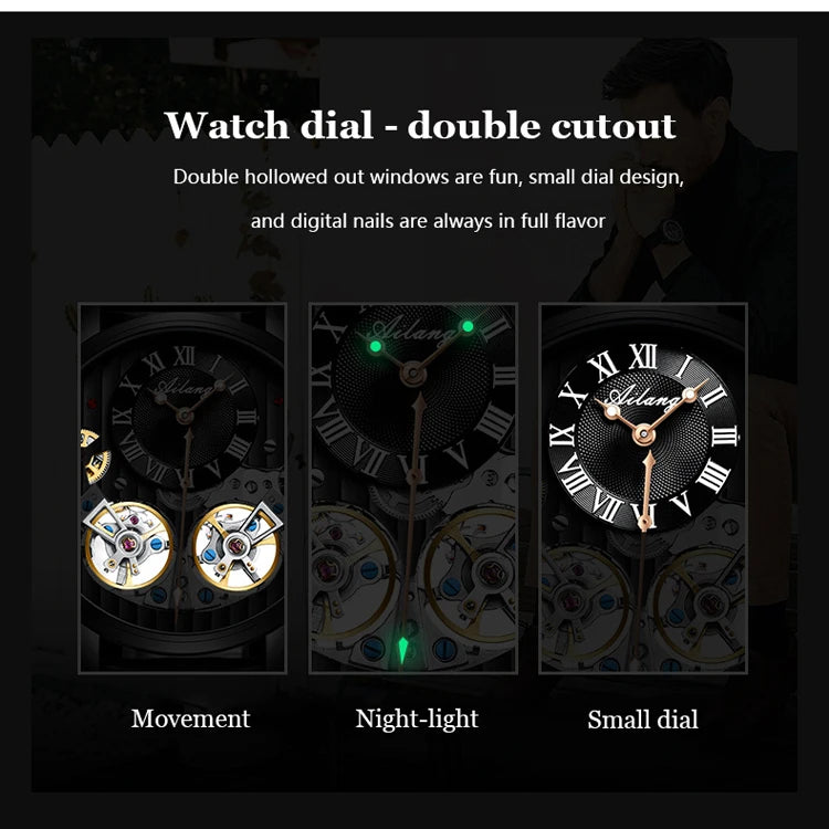 Montre de luxe AILANG pour homme, marque haut de gamme, automatique, lumineuse, noire, double tourbillon, étanche, mécanique, Relogio